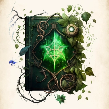 watercolor green vine magic grimoire clipart on white background