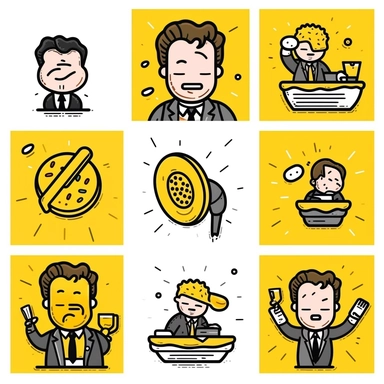 a set of postmodern black line clipart inspired by Reservoir Dogs and Pulp Fiction