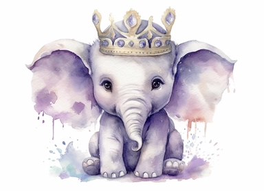 watercolor cute little baby elephant wearing a crown, in the style of light silver and light purple, victorian-inspired illustrations, nature-inspired pieces, 5 sets of clipart of different playful compositions, plush doll art, high resolution, isolated on a white background