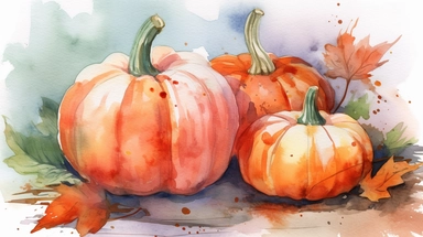 watercolor pumpkin clipart illustration, sharp focus, promotional photography