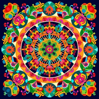 a kaleidoscope of bright colors in a Mexican style shapes within clipart no fonts no words no letters
