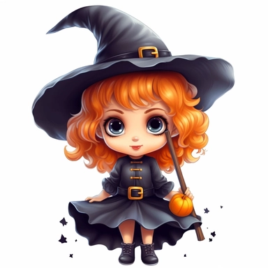 Little cute cartoon witch as clipart on white background