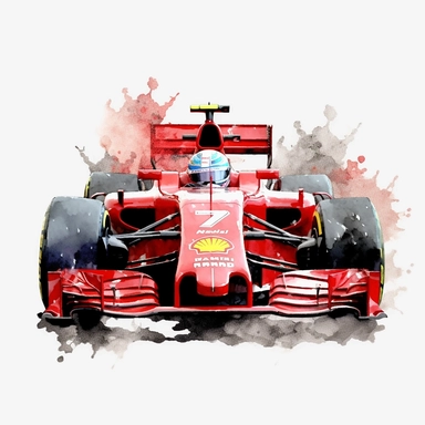ferrari F1 car clipart, watercolor, white background
