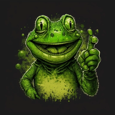 green frog, digital,simple,low detail, abstract ,clipart, logo,smile, humanoid,thumbs up, emerald,technology, rampage, ,bumpy, competency, hollistic, premium, speed, cyber, space, cloud, rock, rampage, business, future