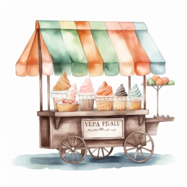 Ice Cream Stand Watercolor Sublimation Clipart, Clipart, white background, no watermark, no text, no word,