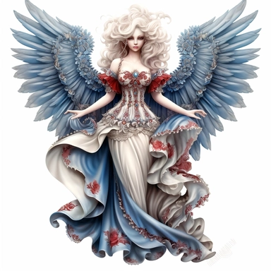 red white and blue angel rococo clipart