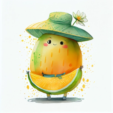 Cantaloupe - cute cartoon character white background clipart watercolor