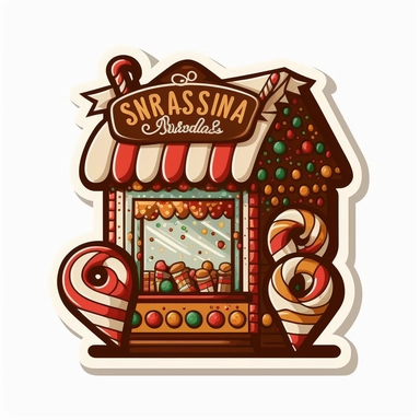 vector sticker design, Christmas Candy Shop clipart, white background, flat colors