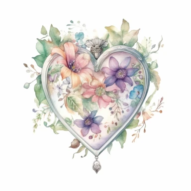 Fairy Floral Locket Heart Watercolor CLipart,Isolated,White Background