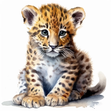 watercolor clipart super cute baby leopard, Neal Adams