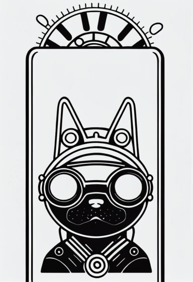 thick lines, 1 simple drawing, 1 , 1bit, 1 full body steampunk dog, sticker art, 1 color by numbers, 1 coloring page for adults, 1 , printable outlined artwork, 1 smooth curved lines, 1, coloring book style, 1, line art, 1 just the outline, white paper, white backdrop, crisp lines, vector image, svg style, clipart style,