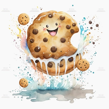 an adorable , cute cookies , funny, smile , watercolour , watersplash , clipart, white background,