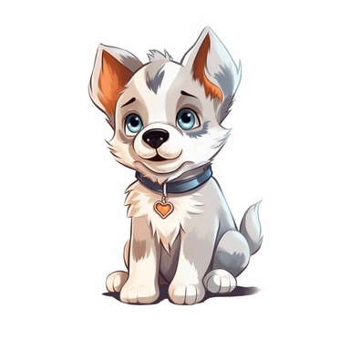single isolated asset, cute adorable Siberian Huskie puppy action pose, front view, chibi style, watercolor, professional vector clipart, white background