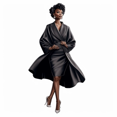 statuesque middle aged stunning black woman clipart in the style of digital airbrushing, feminine sticker art, dollcore, realistic render, urban church glam, full body shot, fashion model, classy