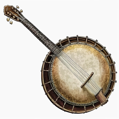 clipart vintage Banjo, white background