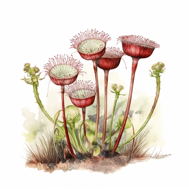 Clipart, vintage, watercolor, Deadly Rosette, Drosera specie, carnivorous plant, botanical illustration, hand drawn, texture