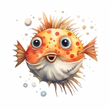 a whimsical blowfish clipart on white background