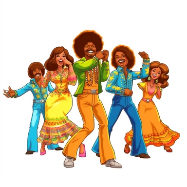 Disco 70s , Funny cartoon Pop clipart white background