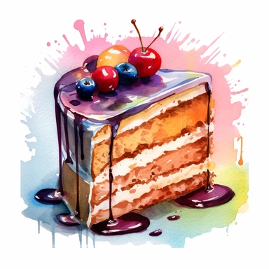 cake, watercolor style, clear lines, clip art