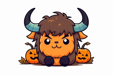 Cute Bison in halloween Day clipart, cartoon, white background,