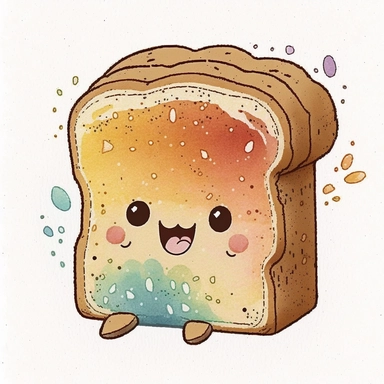 a cute cartoon toast bread. Watercolor painting style. Illustration clipart