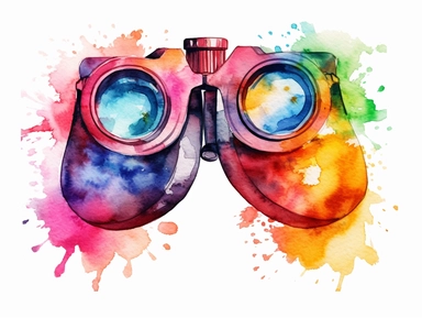 Watercolor clip art on white background, binoculars Clipart, high-resolution image with vibrant and true-to-life colors, isolated