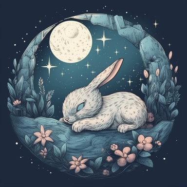 a cresent moon, baby bunny sleeping on the moon, night sky, Fantasy Clipart, PNG Clipart, Illustration clipart, 4K, extremely detailed