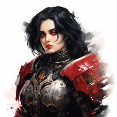 beautiful ADEPTA SORORITAS warhammer 40k fantasy character, dark hair, paint art style, clipart, white background, superrealistic, one of a kind
