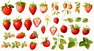strawberry clipart collection svgepi clipart bundle by st rebecca, in the style of tender depiction of nature, hideyuki kikuchi, uhd image, fujifilm eterna vivid 500t, dutch tradition, 3840x2160, cartooncore