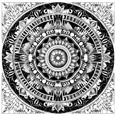 black and white clip art of mandala design, no noice, highdefinition, white background, coloring book, defined lines, textured lines