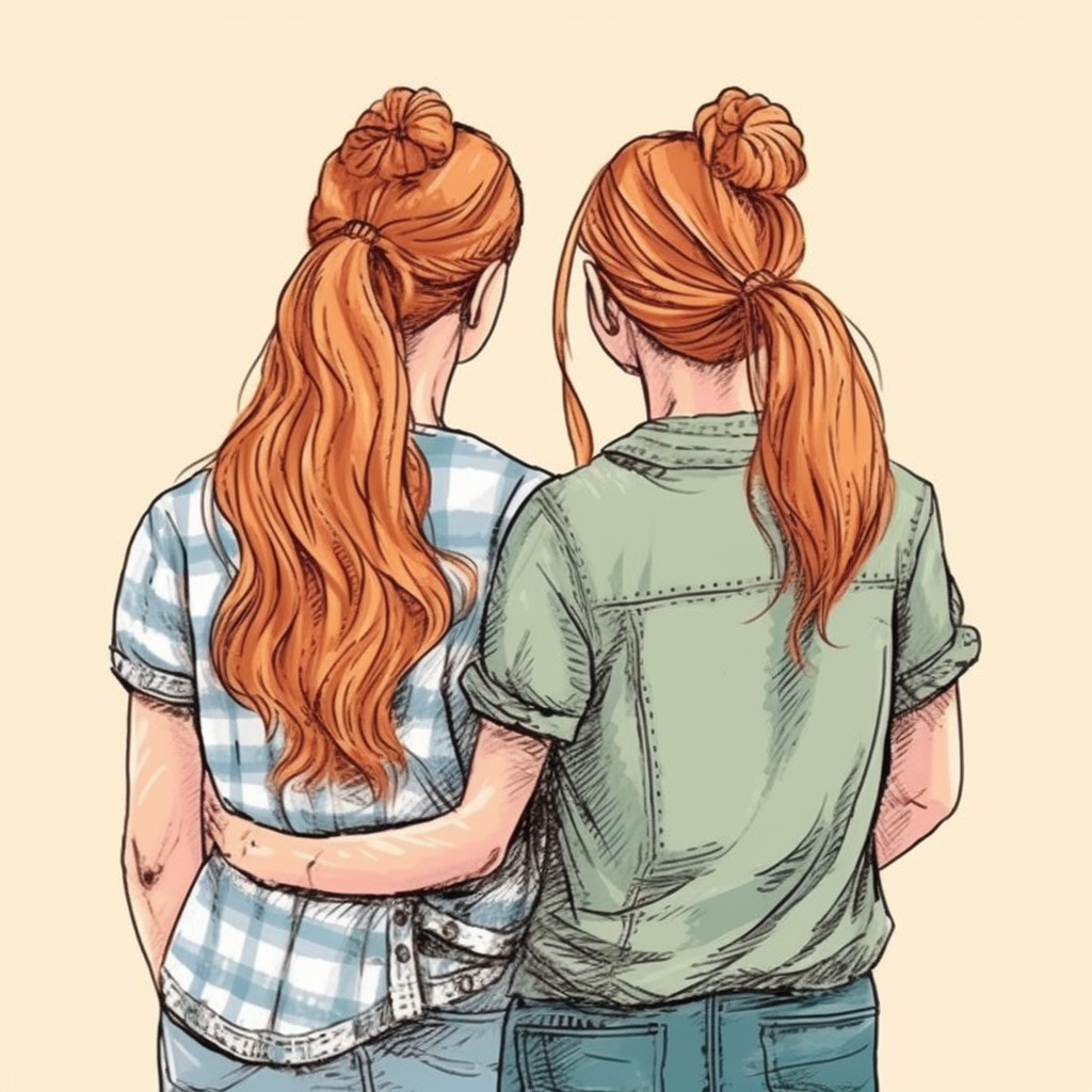 clipart of adult best friends, friends forever, ponytail hairstyle ...