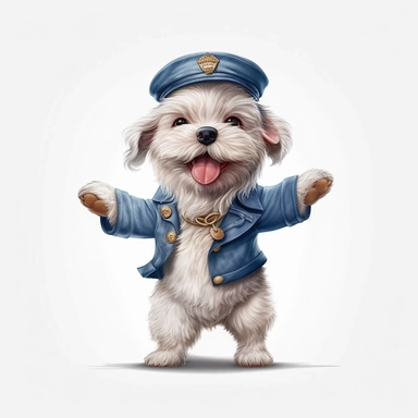 Adorable cute fantasy baby dog dressed like sailor standing in dynamic pose,front view,fullbody,sharp through out,happy expression, nursery art, clipart image, lineart image, white background, very detailed, 8k, composition wide shot