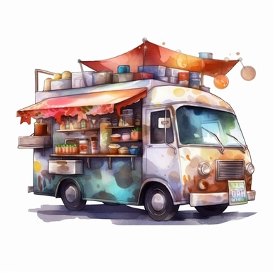 One Food Truck Watercolor Sublimation Clipart, Clipart, white background, no watermark, no text, no word,