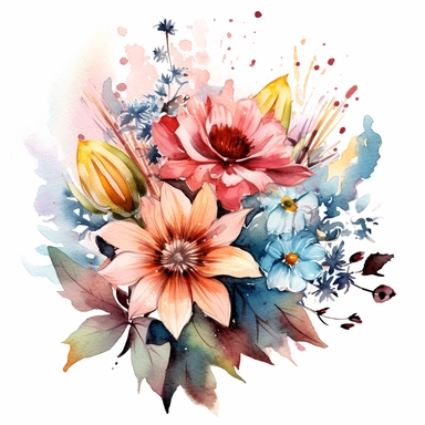 wild floral, clipart, watercolor, romantic