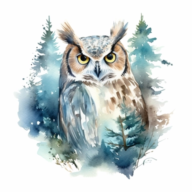 watercolor clipart white background owl forest animal woodland