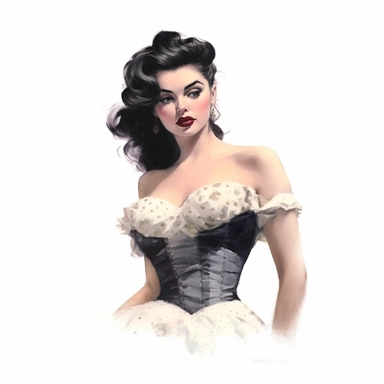 beautiful stunning pretty vintage burlesque girl, elegant corsets and jewles, burlesque stuff,paint art style, clipart, white background, superrealistic, one of a kind