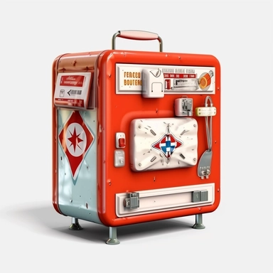 emergency health box 50's style, paint art style, furniture 50's style, detail, clipart, white background, superrealistic, one of a kind