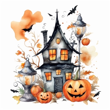 halloween watercolor clipart, isolated on white background, happy halloween party theme