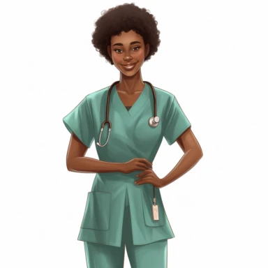 single black woman nurse watercolor clipart. Full body