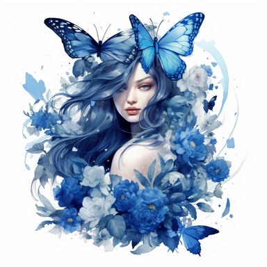Beautiful clipart of a butterfly animal in flowers, in the style of artgerm, watercolor, animal motifs, Dark blue tones, amedee ozenfant, he jiaying, oshare kei