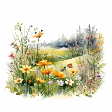 a Watercolor Spring Meadow Clipart
