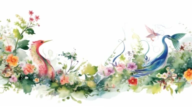 clipart — flora and fauna royalty illustration image, watercolor, sprout, chit, green 20%, in the style of abstraction, white background, Asian dragons, colorful curves, 32k uhd, chalk, symmetrical, asymmetry, landscape, Spring flowers, spring grass, flying birds, vertical format photo-realistic, ultra sharp, simplicity, higher coherence, minimalism, ultra detailed, hyper realistic details, beautiful, modern, OC rendered, 32k uhd , insane details, intricate details, Photoshoot, Depth of Field, c