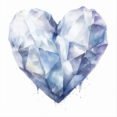 white crystal heart, watercolor style, clipart, no background, transparent background