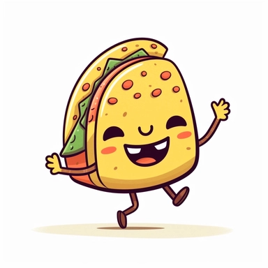 Kawaii clipart, happy, Dancing taco , white background, simple colours