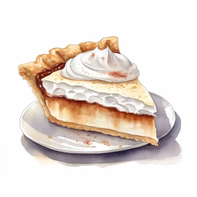 Indiana sugar cream pie sharp illustration clipart, watercolor art, insane detail, white background