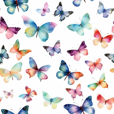Butterflies, Watercolor, vector, white background, clipart, Seamless patterns, repeating patterns design, flat illustration,outlined , Vector, 4K, Art station, digital print, highly detailed clean, A detailed illustration a field,3D vector art, cute and quirky, fantasy art, watercolor effect, bokeh, Adobe Illustrator, hand-drawn, digital painting, low-poly, soft lighting, bird's-eye view, isometric style, retro aesthetic, focused on the character, 4K resolution,vector image, photorealistic maste