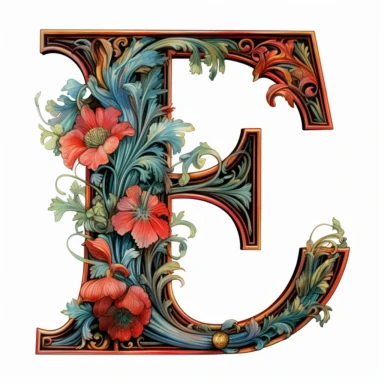 Art Nouveau illuminated initial, letter E , Clipart Bundle Mystical Illustration Fantasy Novel Clipart Magic, E, white background, png,