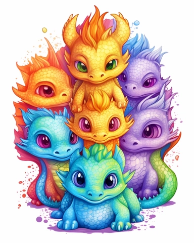 baby dragon with 5 heads clipart multicolored