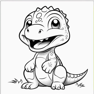 prehistoric cute t-rex coloring pages | prehistoric cute t-rex coloring pages free | baby cute t-rex printable coloring clipart, in the style black and white, simplistic cartoon, uhd image, whimsical comic strip, dotted, with minimalist background