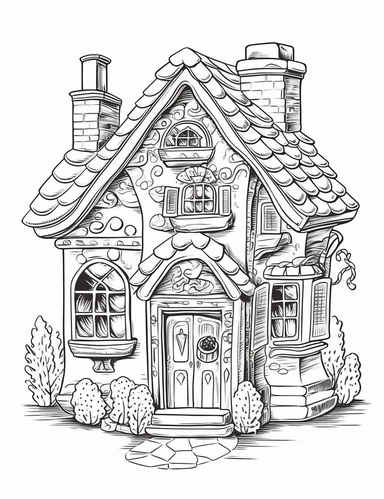 gingerbread house, clip art, coloring page, simple, line art, isolated on white background